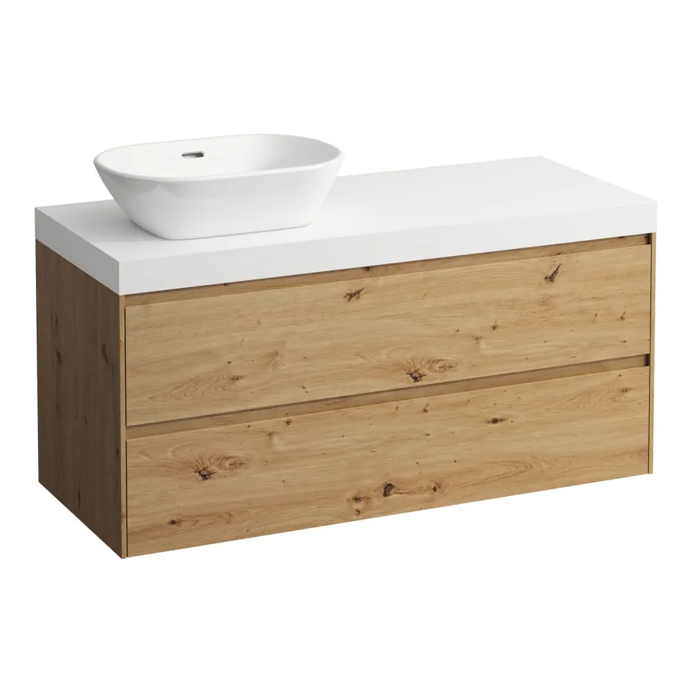 LAUFEN LANI Modular 1200, Waschtischplatte 65 mm (.260 Weiß matt), Ausschnitt links, 2 Schubladen 1185 x 495 x 580 mm #H4045721122671 - 267 - Wildeiche