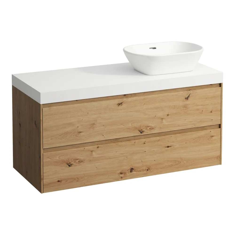 LAUFEN LANI Modular 1200, Waschtischplatte 65 mm (.260 Weiß matt), Ausschnitt rechts, 2 Schubladen 1185 x 495 x 580 mm #H4045731122671 - 267 - Wildeiche
