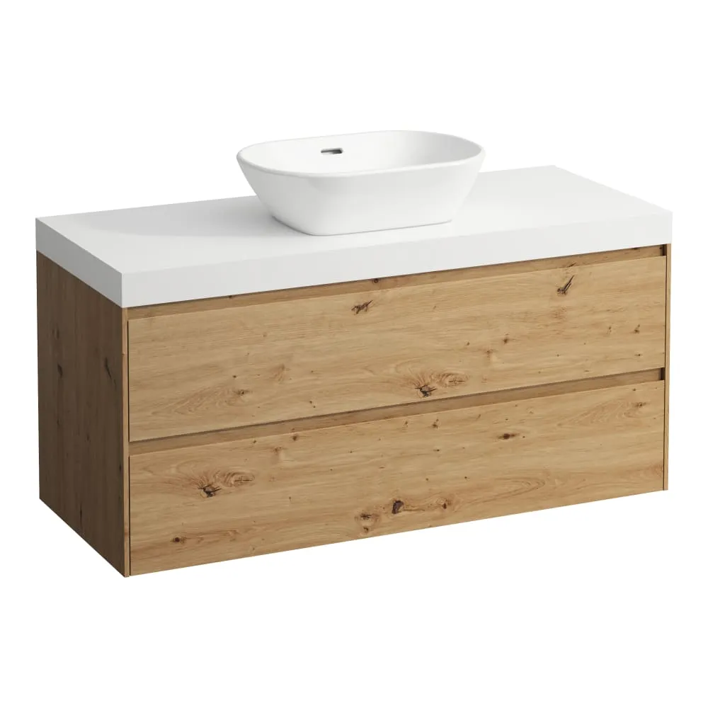 LAUFEN LANI Modular 1200, Waschtischplatte 65 mm (.260 Weiß matt), Ausschnitt Mitte, 2 Schubladen 1185 x 495 x 580 mm #H4045711122671 - 267 - Wildeiche