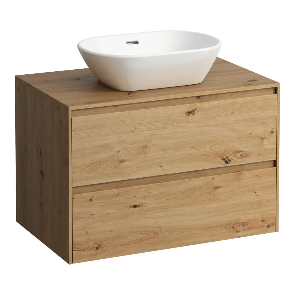 LAUFEN LANI Schubladenelement 800, 2 Schubladen, Ausschnitt Mitte, Abdeckplatte 12 mm 785 x 495 x 525 mm #H4043111122671 - 267 - Wildeiche