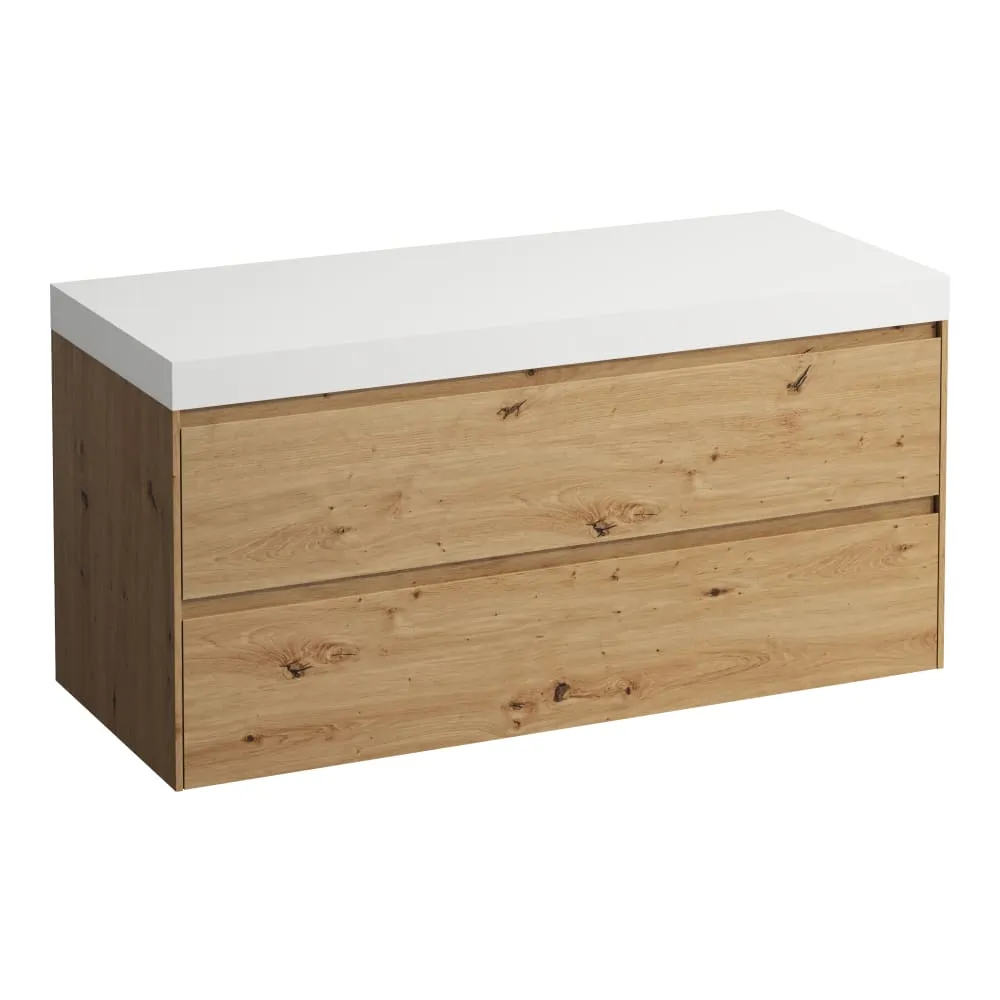 LAUFEN LANI Modular 1200, Waschtischplatte 65 mm (.260 Weiß matt), ohne Ausschnitt, 2 Schubladen 1185 x 495 x 580 mm #H4045701122671 - 267 - Wildeiche