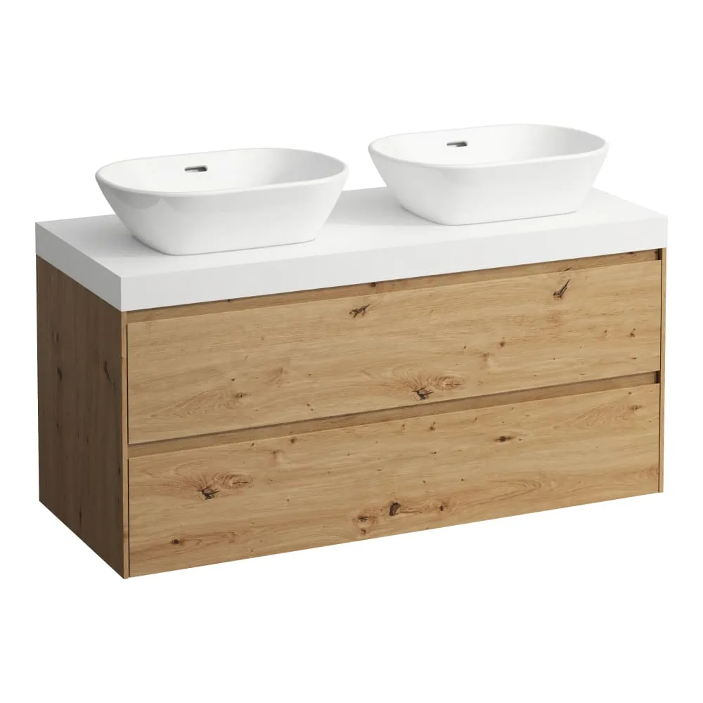 LAUFEN LANI Modular 1200, Waschtischplatte 65 mm (.260 Weiß matt), Ausschnitt links und rechts, 2 Schubladen 1185 x 495 x 580 mm #H4045741122671 - 267 - Wildeiche