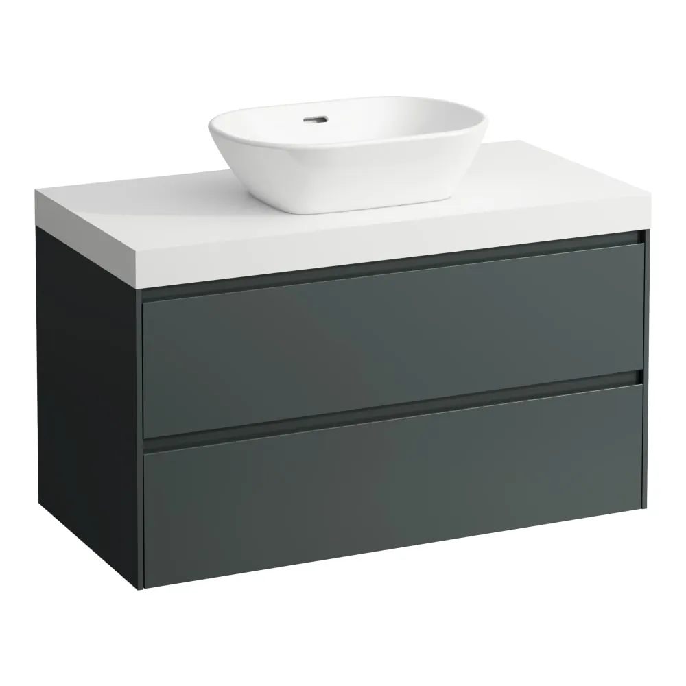 LAUFEN LANI Modular 1000, Waschtischplatte 65 mm (.260 Weiß matt), Ausschnitt Mitte, 2 Schubladen 985 x 495 x 580 mm #H4045611122661 - 266 - Verkehrsgrau