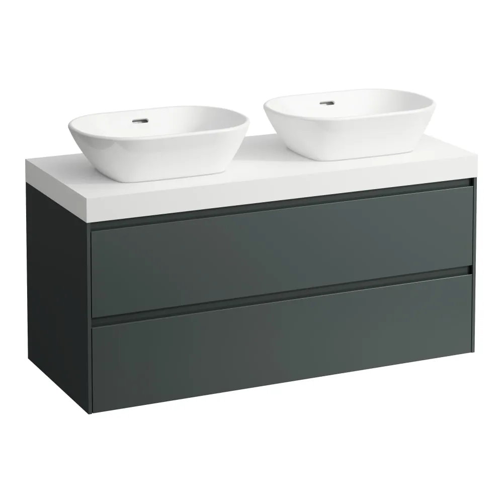 LAUFEN LANI Modular 1200, Waschtischplatte 65 mm (.260 Weiß matt), Ausschnitt links und rechts, 2 Schubladen 1185 x 495 x 580 mm #H4045741122661 - 266 - Verkehrsgrau