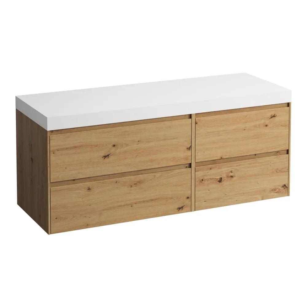 LAUFEN LANI Modular 1400, Waschtischplatte 65 mm (.260 Weiß matt), ohne Ausschnitt, 4 Schubladen: Element 800 links + Element 600 rechts 1370 x 495 x 580 mm #H4045801122671 - 267 - Wildeiche