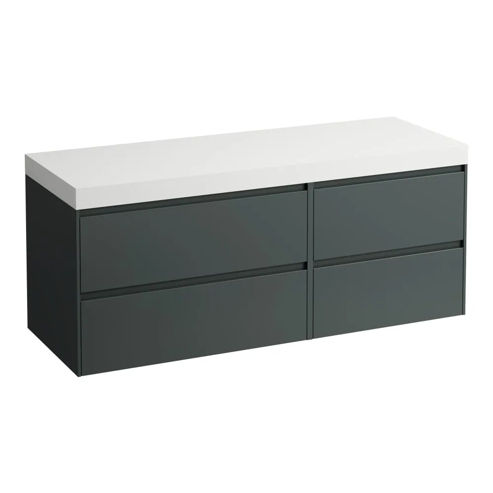 LAUFEN LANI Modular 1400, Waschtischplatte 65 mm (.260 Weiß matt), ohne Ausschnitt, 4 Schubladen: Element 800 links + Element 600 rechts 1370 x 495 x 580 mm #H4045801122661 - 266 - Verkehrsgrau