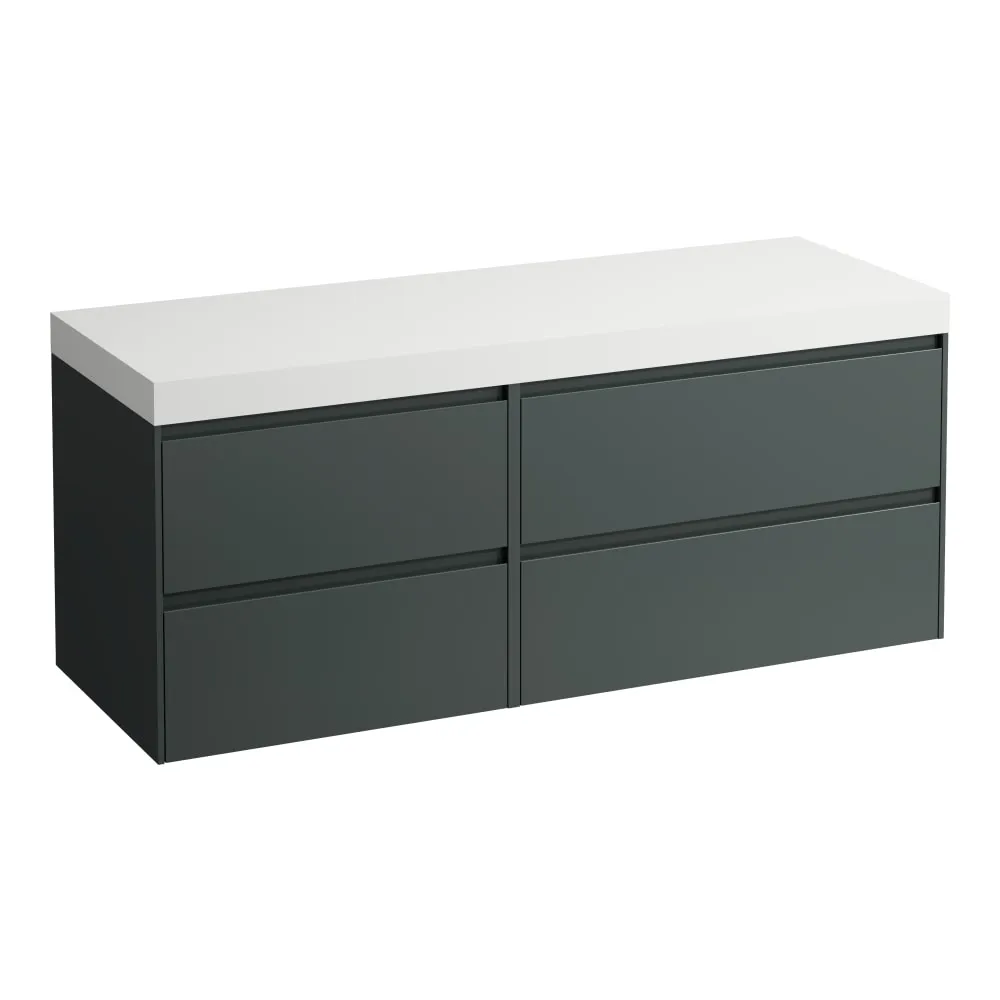 LAUFEN LANI Modular 1400, Waschtischplatte 65 mm (.260 Weiß matt), ohne Ausschnitt, 4 Schubladen: Element 800 rechts + Element 600 links 1370 x 495 x 580 mm #H4045811122661 - 266 - Verkehrsgrau