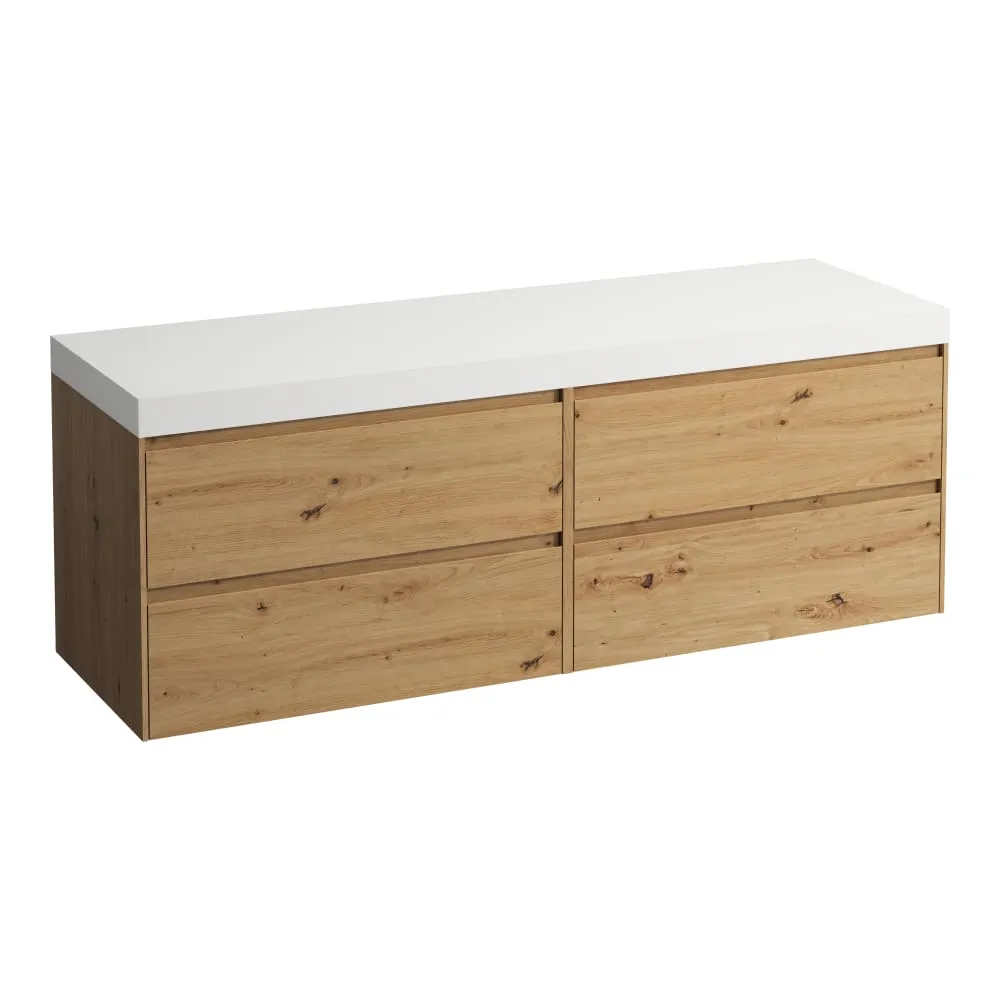 LAUFEN LANI Modular 1600, Waschtischplatte 65 mm (.260 Weiß matt), ohne Ausschnitt, 4 Schubladen: Element 800 + Element 800 1570 x 495 x 580 mm #H4045901122671 - 267 - Wildeiche