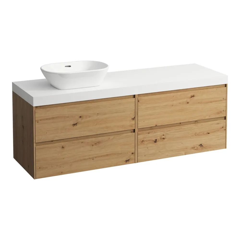 LAUFEN LANI Modular 1600, Waschtischplatte 65 mm (.260 Weiß matt), Ausschnitt links, 4 Schubladen: Element 800 rechts + Element 800 links 1570 x 495 x 580 mm #H4045921122671 - 267 - Wildeiche