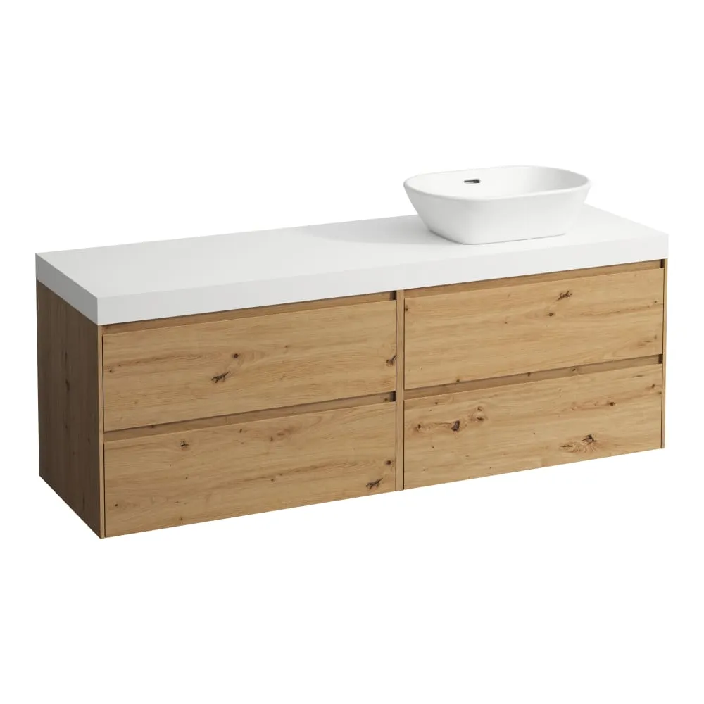 LAUFEN LANI Modular 1600, Waschtischplatte 65 mm (.260 Weiß matt), Ausschnitt rechts, 4 Schubladen: Element 800 rechts + Element 800 links 1570 x 495 x 580 mm #H4045931122671 - 267 - Wildeiche