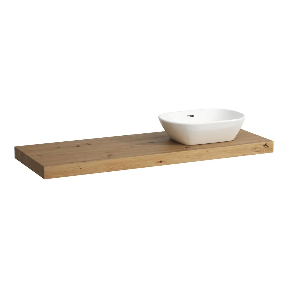 LAUFEN LANI Waschtischplatte 1400, 65 mm dick, Ausschnitt rechts, inkl. 3 Wandhalterungen 1370 x 495 x 65 mm #H4046831122671 - 267 - Wildeiche