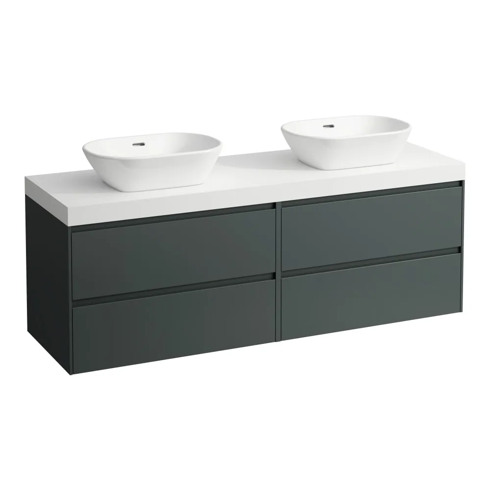 LAUFEN LANI Modular 1600, Waschtischplatte 65 mm (.260 Weiß matt), Ausschnitt links und rechts, 4 Schubladen: Element 800 rechts + Element 800 links 1570 x 495 x 580 mm #H4045941122661 - 266 - Verkehrsgrau