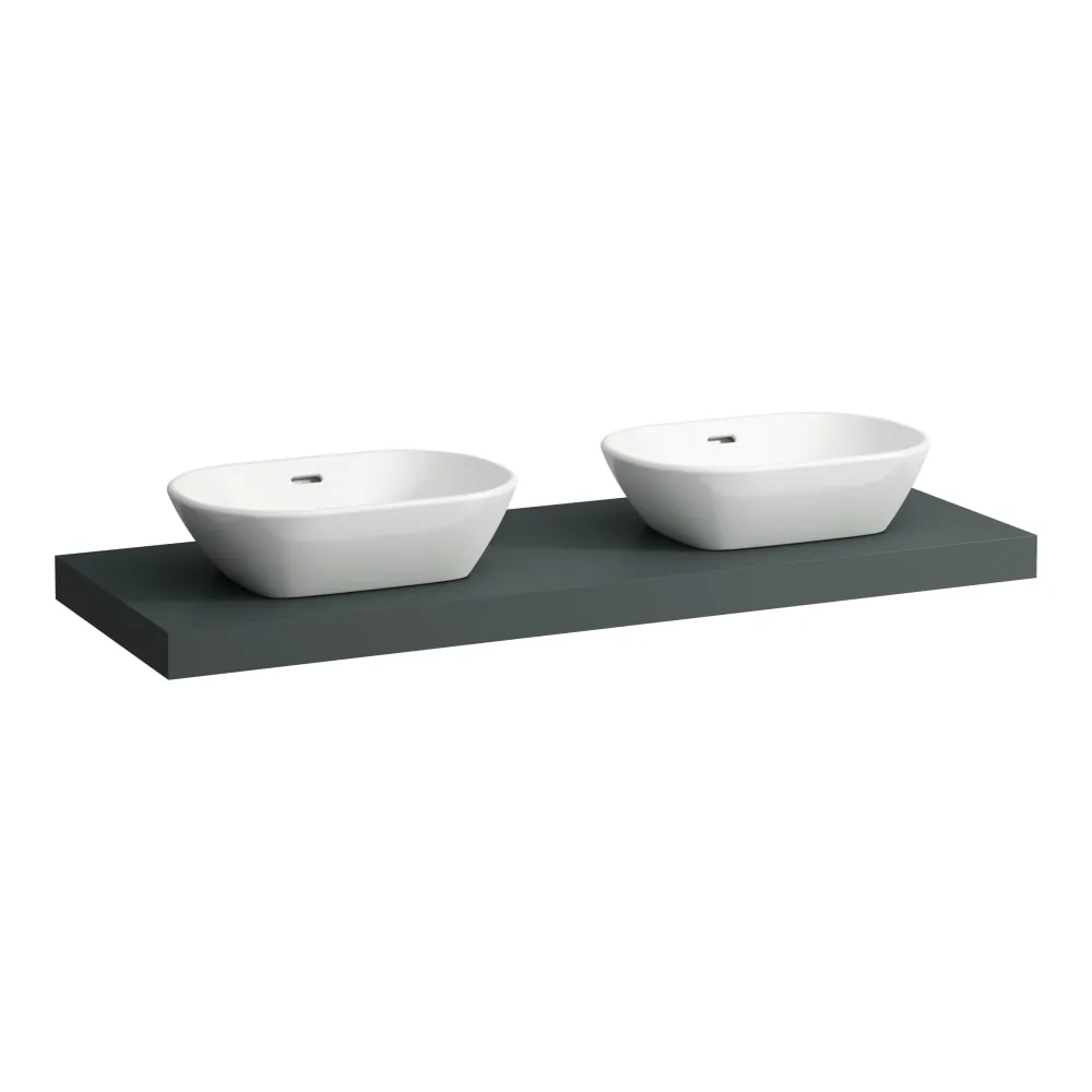 LAUFEN LANI Waschtischplatte 1600, 65 mm dick, Ausschnitt Mitte, inkl. 3 Wandhalterungen 1570 x 495 x 65 mm #H4046911122661 - 266 - Verkehrsgrau
