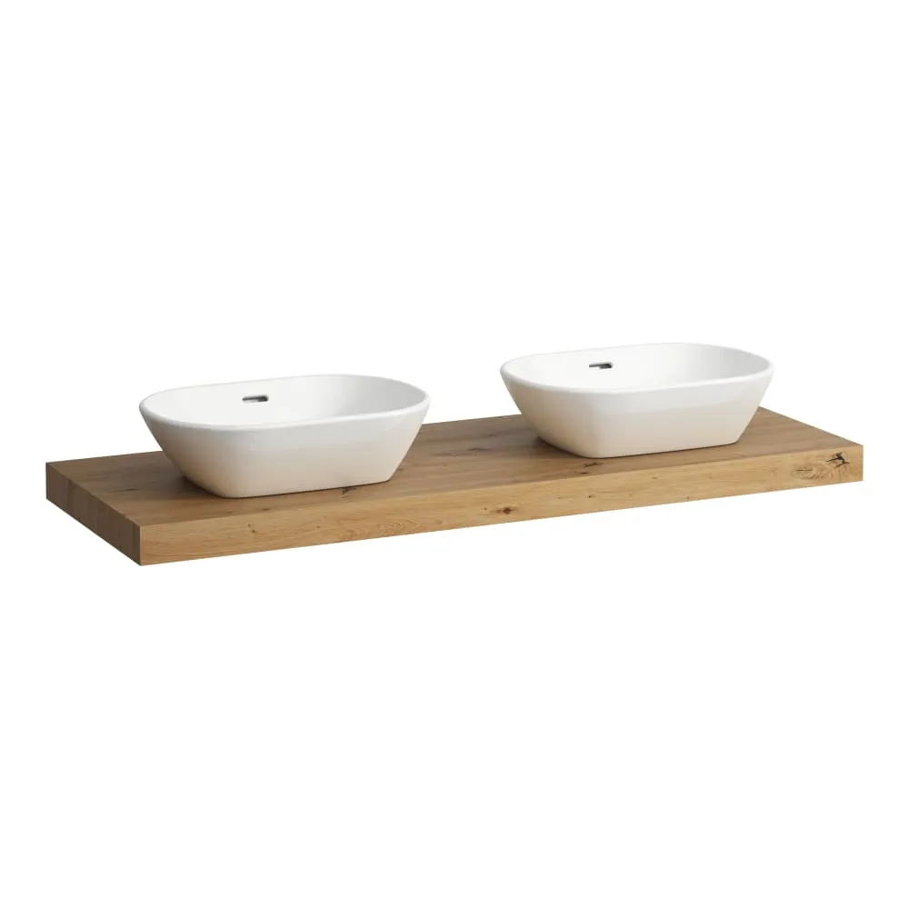 LAUFEN LANI Waschtischplatte 1400, 65 mm dick, Ausschnitt links und rechts, inkl. 3 Wandhalterungen 1370 x 495 x 65 mm #H4046841122671 - 267 - Wildeiche