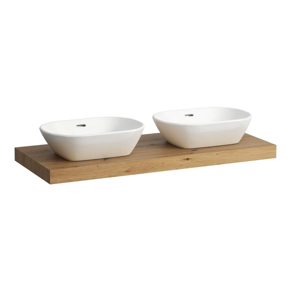 LAUFEN LANI Waschtischplatte 1200, 65 mm dick, Ausschnitt links und rechts, inkl. 2 Wandhalterungen 1185 x 495 x 65 mm #H4046741122671 - 267 - Wildeiche
