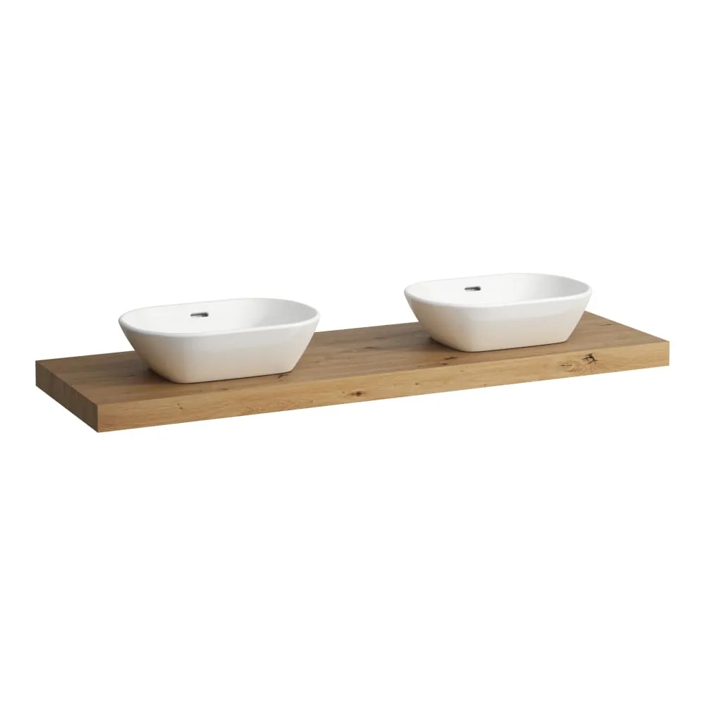 LAUFEN LANI Waschtischplatte 1600, 65 mm dick, Ausschnitt links und rechts, inkl. 3 Wandhalterungen 1570 x 495 x 65 mm #H4046941122671 - 267 - Wildeiche