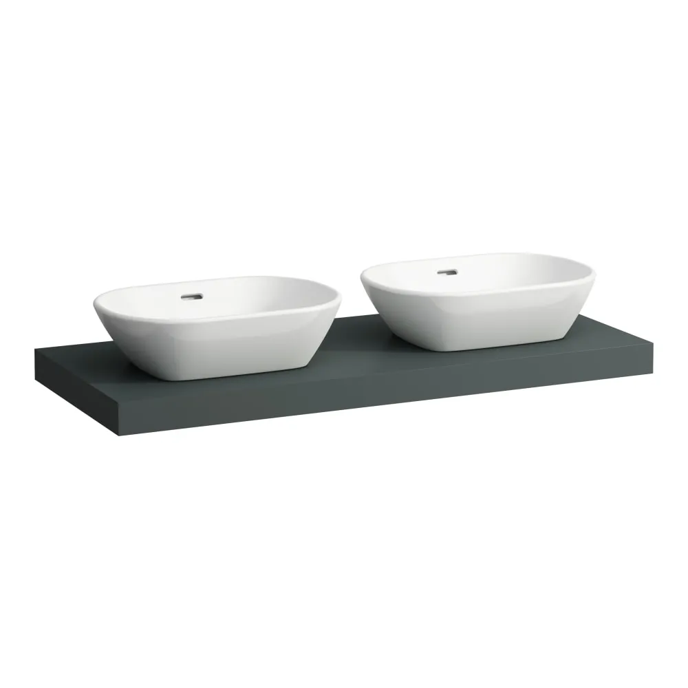 LAUFEN LANI Waschtischplatte 1200, 65 mm dick, Ausschnitt links und rechts, inkl. 2 Wandhalterungen 1185 x 495 x 65 mm #H4046741122661 - 266 - Verkehrsgrau