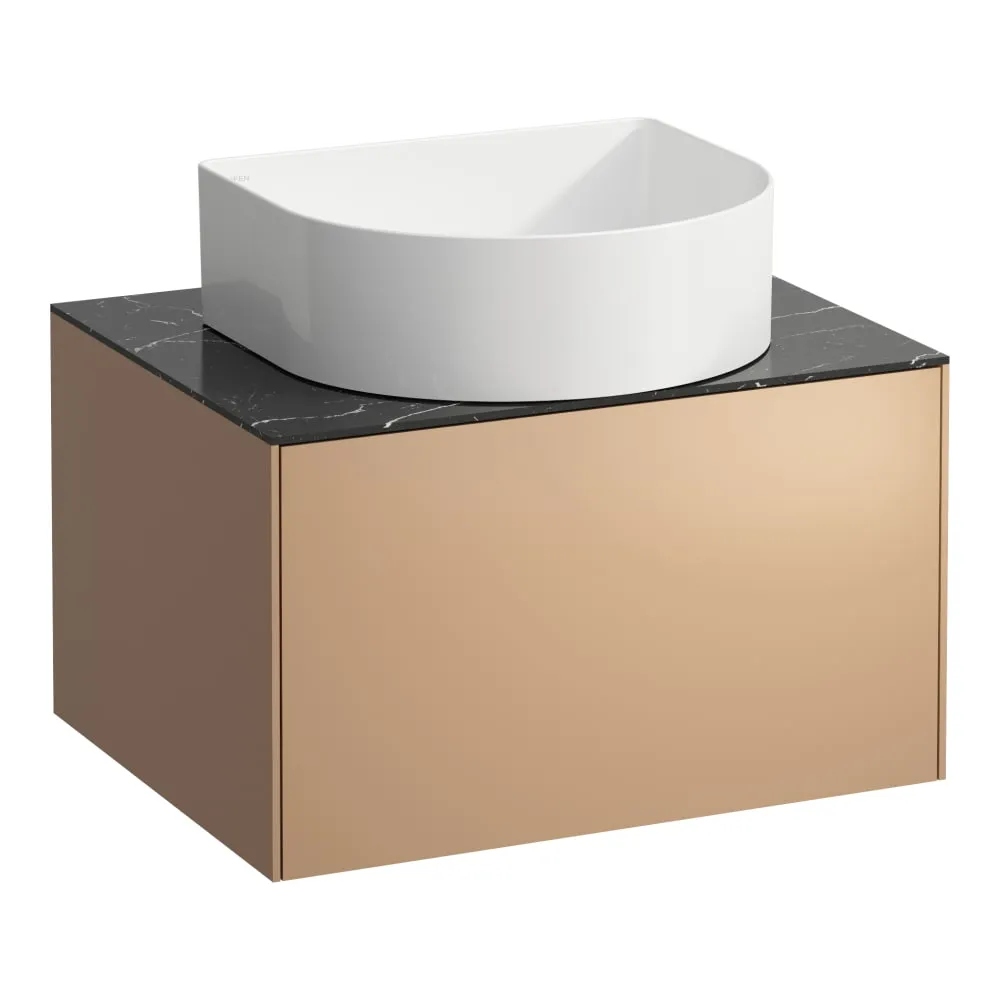 LAUFEN SONAR Schubladenelement, 1 Schublade, passend zu Waschtisch-Schalen H812340, H812341, H812342, H812343, Ausschnitt Mitte 575 x 455 x 340 mm #H4054010341411 - 141 - Deckplatte Nero Marquina, Korpus/Front Kupfer (lackiert)