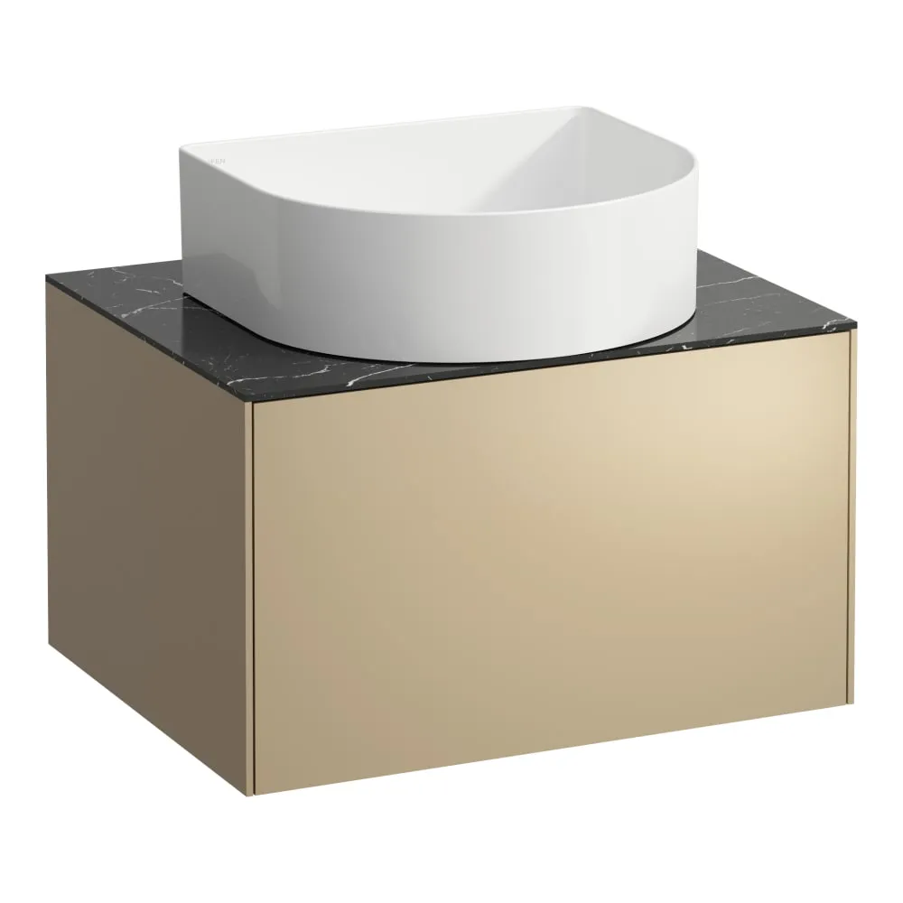 LAUFEN SONAR Schubladenelement, 1 Schublade, passend zu Waschtisch-Schalen H812340, H812341, H812342, H812343, Ausschnitt Mitte 575 x 455 x 340 mm #H4054010341401 - 140 - Deckplatte Nero Marquina, Korpus/Front Gold (lackiert)