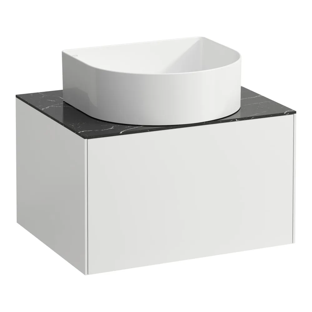 LAUFEN SONAR Schubladenelement, 1 Schublade, passend zu Waschtisch-Schalen H812340, H812341, H812342, H812343, Ausschnitt Mitte 575 x 455 x 340 mm #H4054010341431 - 143 - Weiß matt & Nero Marquina