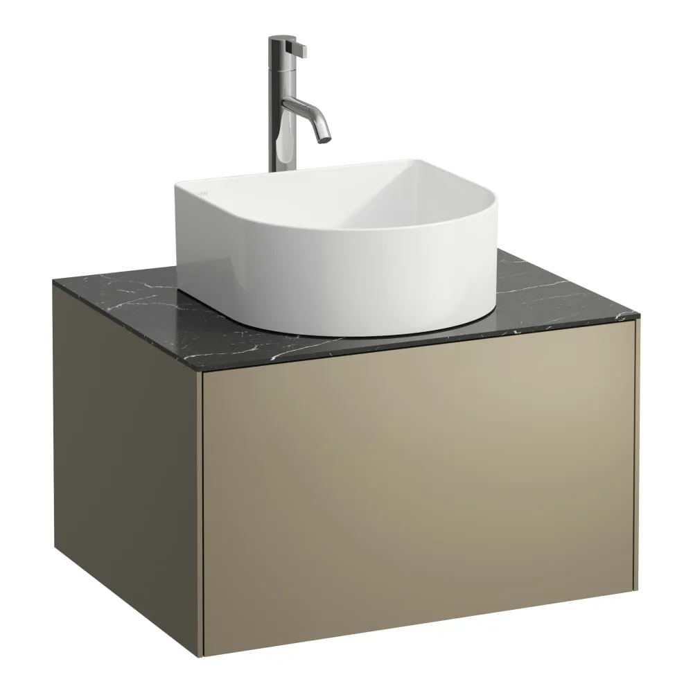 LAUFEN SONAR Schubladenelement, 1 Schublade, passend zu Waschtisch-Schalen H812340, H812341, H812342, H812343, Ausschnitt Mitte inkl. gebohrtes Hahnloch 575 x 455 x 340 mm #H4054050341421 - 142 - Deckplatte Nero Marquina, Korpus/Front Titan (lackiert)