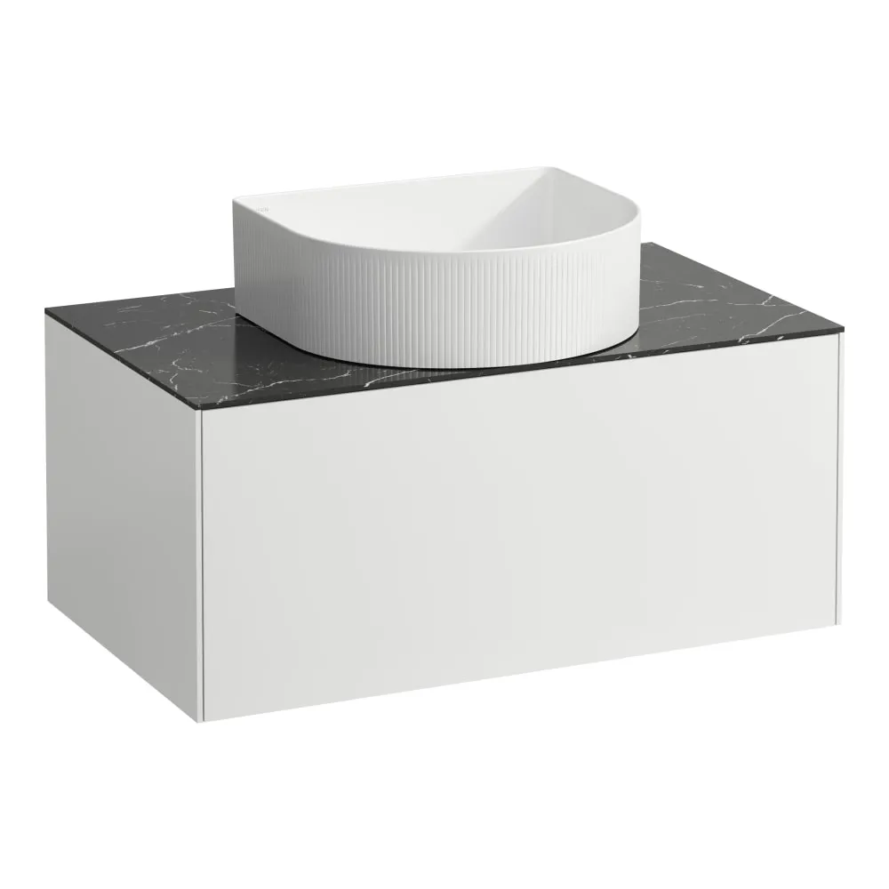 LAUFEN SONAR Schubladenelement, 1 Schublade, passend zu Waschtisch-Schalen H812340, H812341, H812342, H812343, Ausschnitt Mitte 775 x 455 x 340 mm #H4054110341431 - 143 - Weiß matt & Nero Marquina