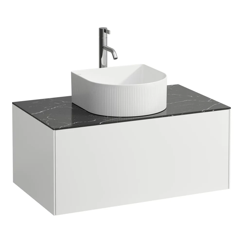 LAUFEN SONAR Schubladenelement, 1 Schublade, passend zu Waschtisch-Schalen H812340, H812341, H812342, H812343, Ausschnitt Mitte inkl. gebohrtes Hahnloch 775 x 455 x 340 mm #H4054150341431 - 143 - Weiß matt & Nero Marquina