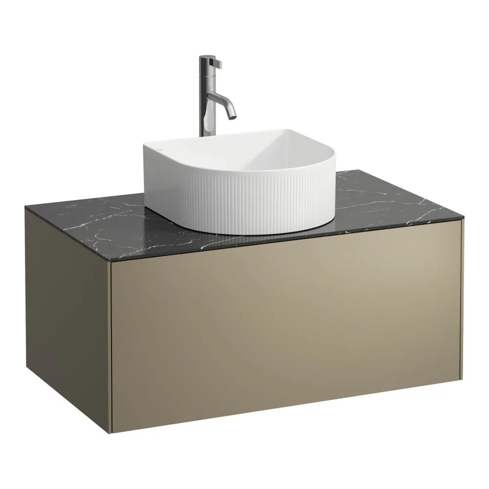 LAUFEN SONAR Schubladenelement, 1 Schublade, passend zu Waschtisch-Schalen H812340, H812341, H812342, H812343, Ausschnitt Mitte inkl. gebohrtes Hahnloch 775 x 455 x 340 mm #H4054150341421 - 142 - Deckplatte Nero Marquina, Korpus/Front Titan (lackiert)