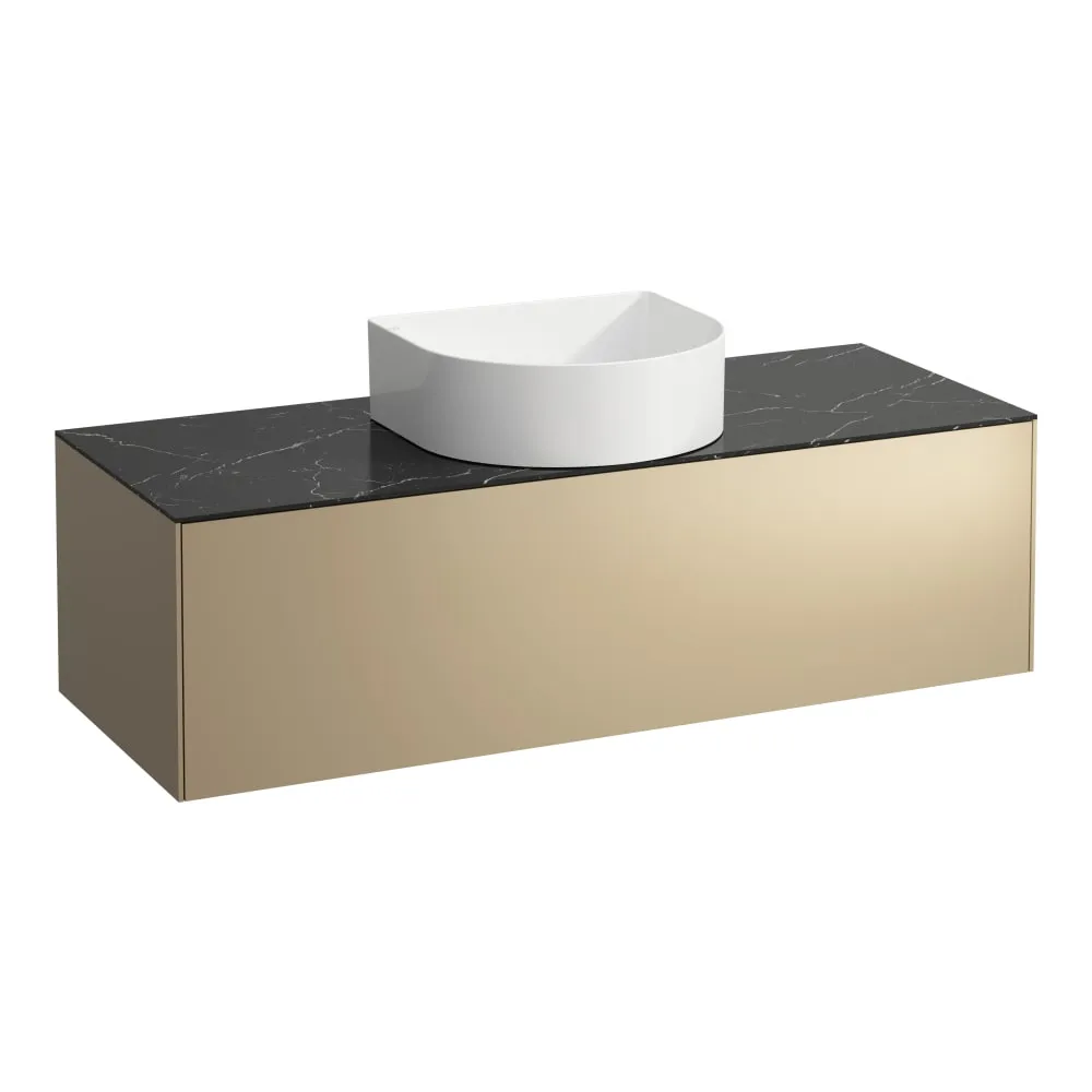 LAUFEN SONAR Schubladenelement, 1 Schublade, passend zu Waschtisch-Schalen H812340, H812341, H812342, H812343, Ausschnitt Mitte 1175 x 455 x 340 mm #H4054210341401 - 140 - Deckplatte Nero Marquina, Korpus/Front Gold (lackiert)
