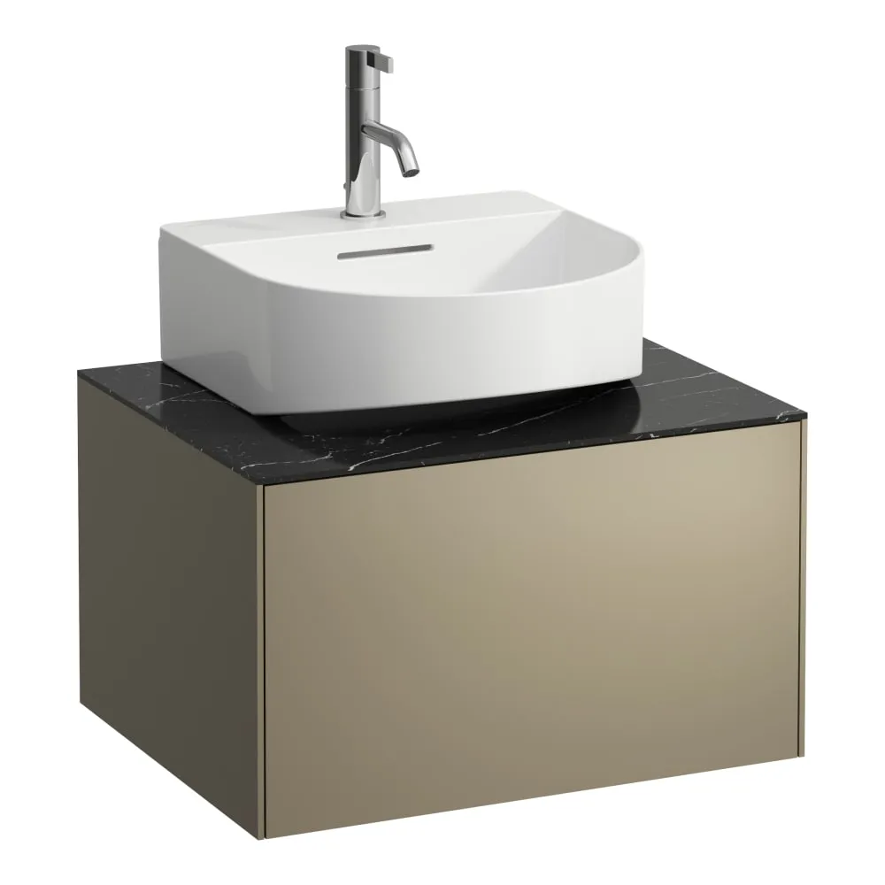 LAUFEN SONAR Schubladenelement, 1 Schublade, passend zu Aufsatzhandwaschbecken H816341, Ausschnitt Mitte 575 x 455 x 340 mm #H4054310341421 - 142 - Deckplatte Nero Marquina, Korpus/Front Titan (lackiert)