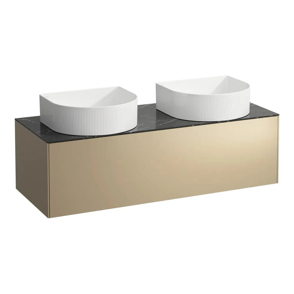 LAUFEN SONAR Schubladenelement, 1 Schublade, passend zu Waschtisch-Schalen H812340, H812341, H812342, H812343, Ausschnitt links und rechts 1175 x 455 x 340 mm #H4054240341401 - 140 - Deckplatte Nero Marquina, Korpus/Front Gold (lackiert)