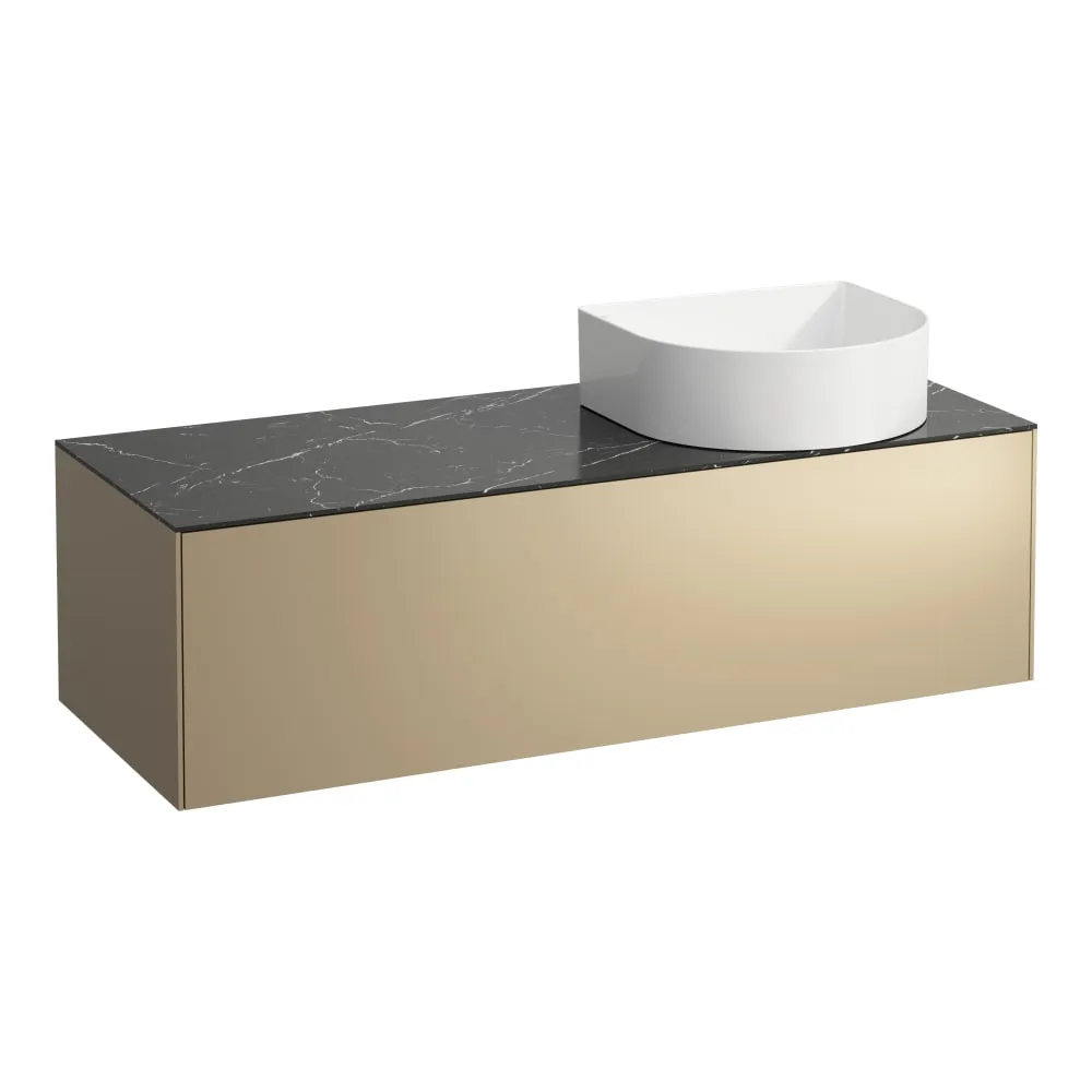 LAUFEN SONAR Schubladenelement, 1 Schublade, passend zu Waschtisch-Schalen H812340, H812341, H812342, H812343, Ausschnitt rechts 1175 x 455 x 340 mm #H4054230341401 - 140 - Deckplatte Nero Marquina, Korpus/Front Gold (lackiert)