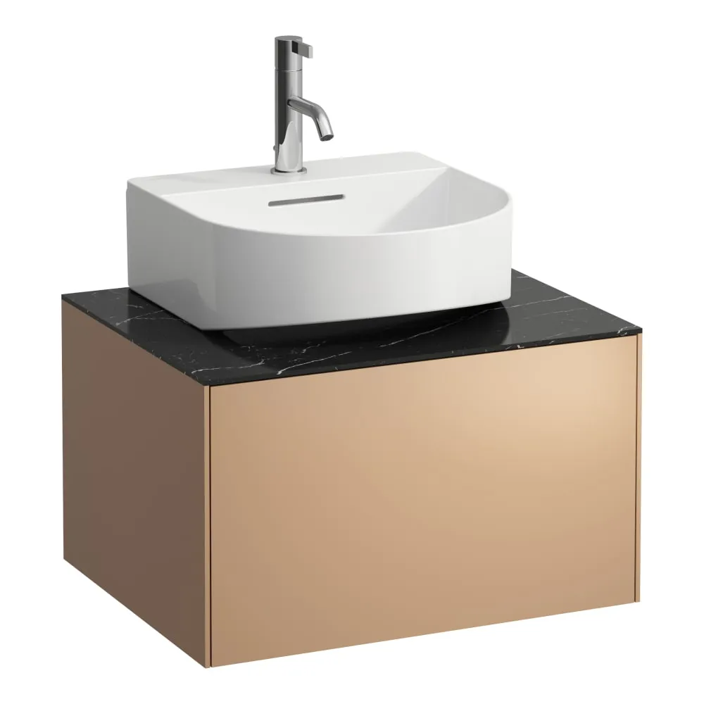 LAUFEN SONAR Schubladenelement, 1 Schublade, passend zu Aufsatzhandwaschbecken H816341, Ausschnitt Mitte 575 x 455 x 340 mm #H4054310341411 - 141 - Deckplatte Nero Marquina, Korpus/Front Kupfer (lackiert)