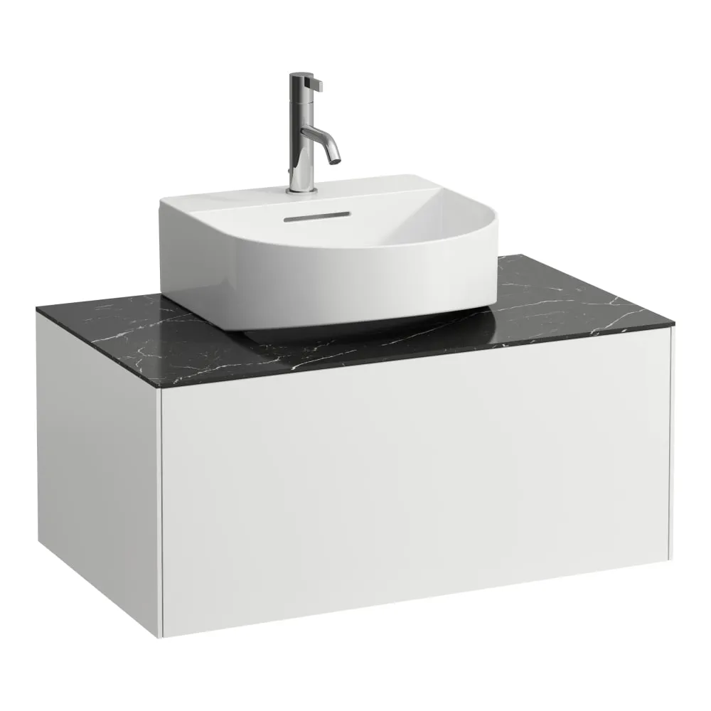 LAUFEN SONAR Schubladenelement, 1 Schublade, passend zu Aufsatzwaschtischen H816341, H816342, Ausschnitt Mitte 775 x 455 x 340 mm #H4054410341431 - 143 - Weiß matt & Nero Marquina