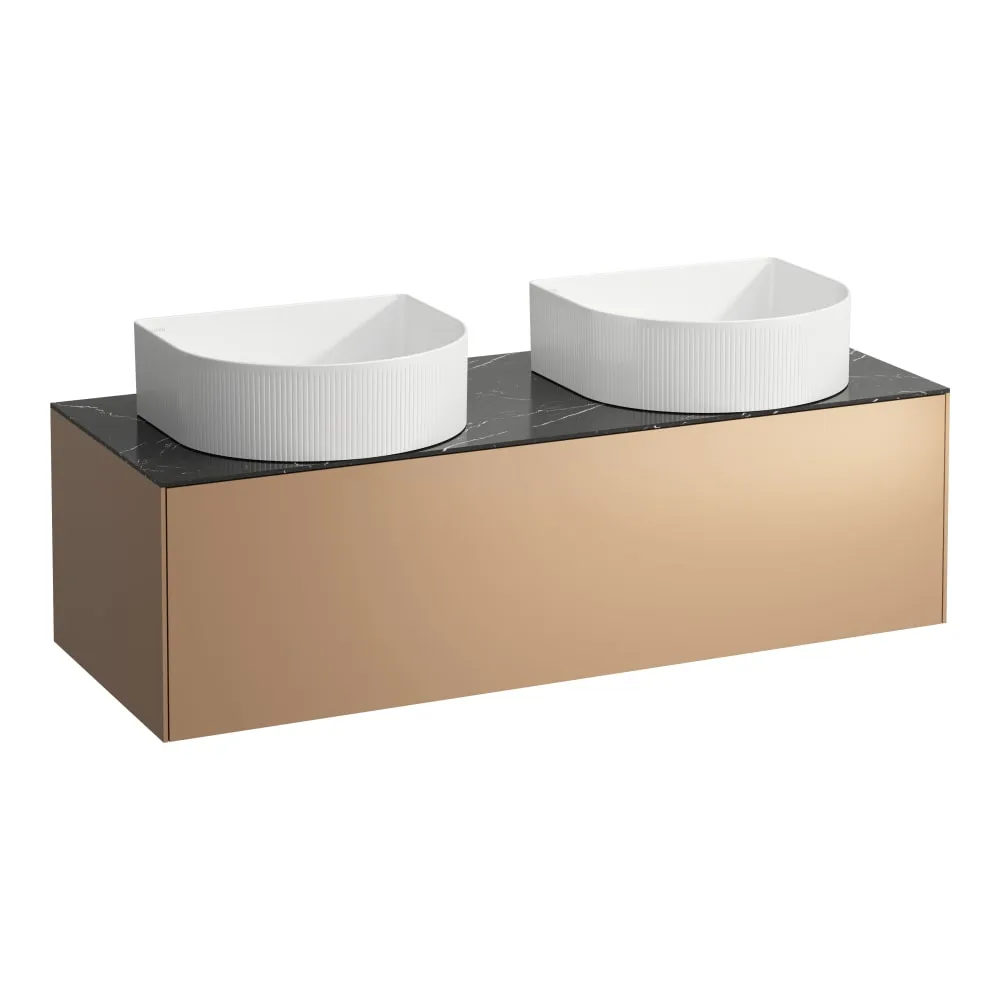 LAUFEN SONAR Schubladenelement, 1 Schublade, passend zu Waschtisch-Schalen H812340, H812341, H812342, H812343, Ausschnitt links und rechts 1175 x 455 x 340 mm #H4054240341411 - 141 - Deckplatte Nero Marquina, Korpus/Front Kupfer (lackiert)
