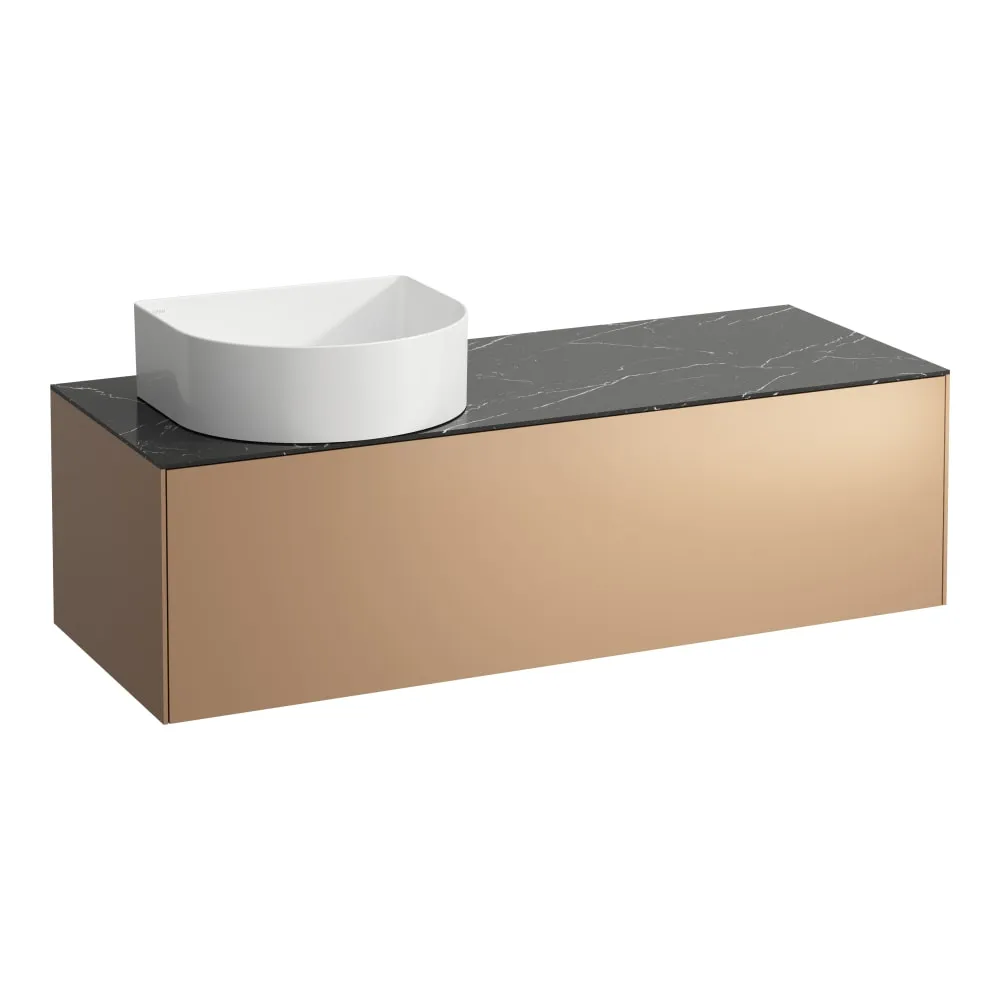 LAUFEN SONAR Schubladenelement, 1 Schublade, passend zu Waschtisch-Schalen H812340, H812341, H812342, H812343, Ausschnitt links 1175 x 455 x 340 mm #H4054220341411 - 141 - Deckplatte Nero Marquina, Korpus/Front Kupfer (lackiert)
