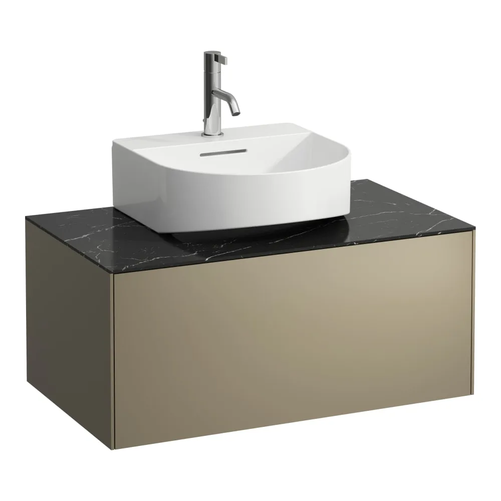 LAUFEN SONAR Schubladenelement, 1 Schublade, passend zu Aufsatzwaschtischen H816341, H816342, Ausschnitt Mitte 775 x 455 x 340 mm #H4054410341421 - 142 - Deckplatte Nero Marquina, Korpus/Front Titan (lackiert)