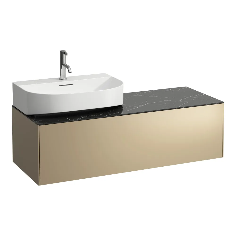 LAUFEN SONAR Schubladenelement, 1 Schublade, passend zu Aufsatzwaschtischen H816341, H816342, Ausschnitt links 1175 x 455 x 340 mm #H4054520341401 - 140 - Deckplatte Nero Marquina, Korpus/Front Gold (lackiert)