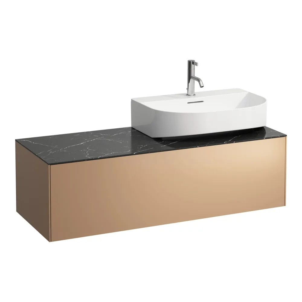 LAUFEN SONAR Schubladenelement, 1 Schublade, passend zu Aufsatzwaschtischen H816341, H816342, Ausschnitt rechts 1175 x 455 x 340 mm #H4054530341411 - 141 - Deckplatte Nero Marquina, Korpus/Front Kupfer (lackiert)