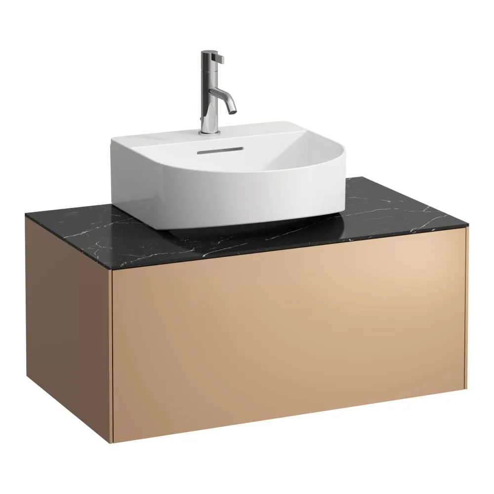 LAUFEN SONAR Schubladenelement, 1 Schublade, passend zu Aufsatzwaschtischen H816341, H816342, Ausschnitt Mitte 775 x 455 x 340 mm #H4054410341411 - 141 - Deckplatte Nero Marquina, Korpus/Front Kupfer (lackiert)