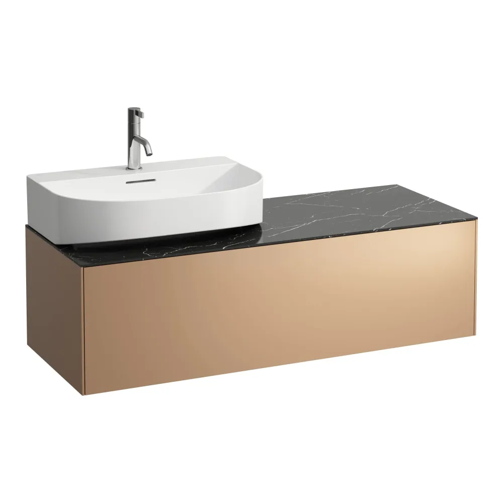 LAUFEN SONAR Schubladenelement, 1 Schublade, passend zu Aufsatzwaschtischen H816341, H816342, Ausschnitt links 1175 x 455 x 340 mm #H4054520341411 - 141 - Deckplatte Nero Marquina, Korpus/Front Kupfer (lackiert)