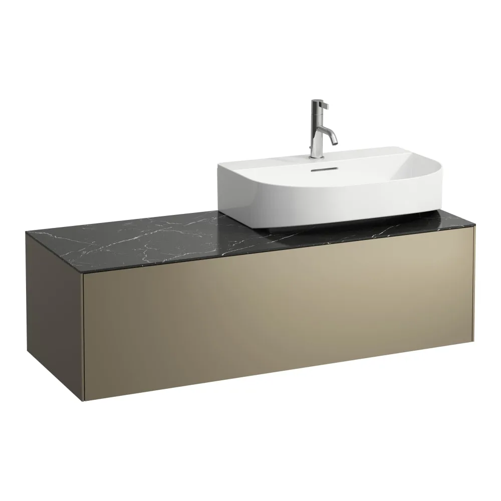 LAUFEN SONAR Schubladenelement, 1 Schublade, passend zu Aufsatzwaschtischen H816341, H816342, Ausschnitt rechts 1175 x 455 x 340 mm #H4054530341421 - 142 - Deckplatte Nero Marquina, Korpus/Front Titan (lackiert)