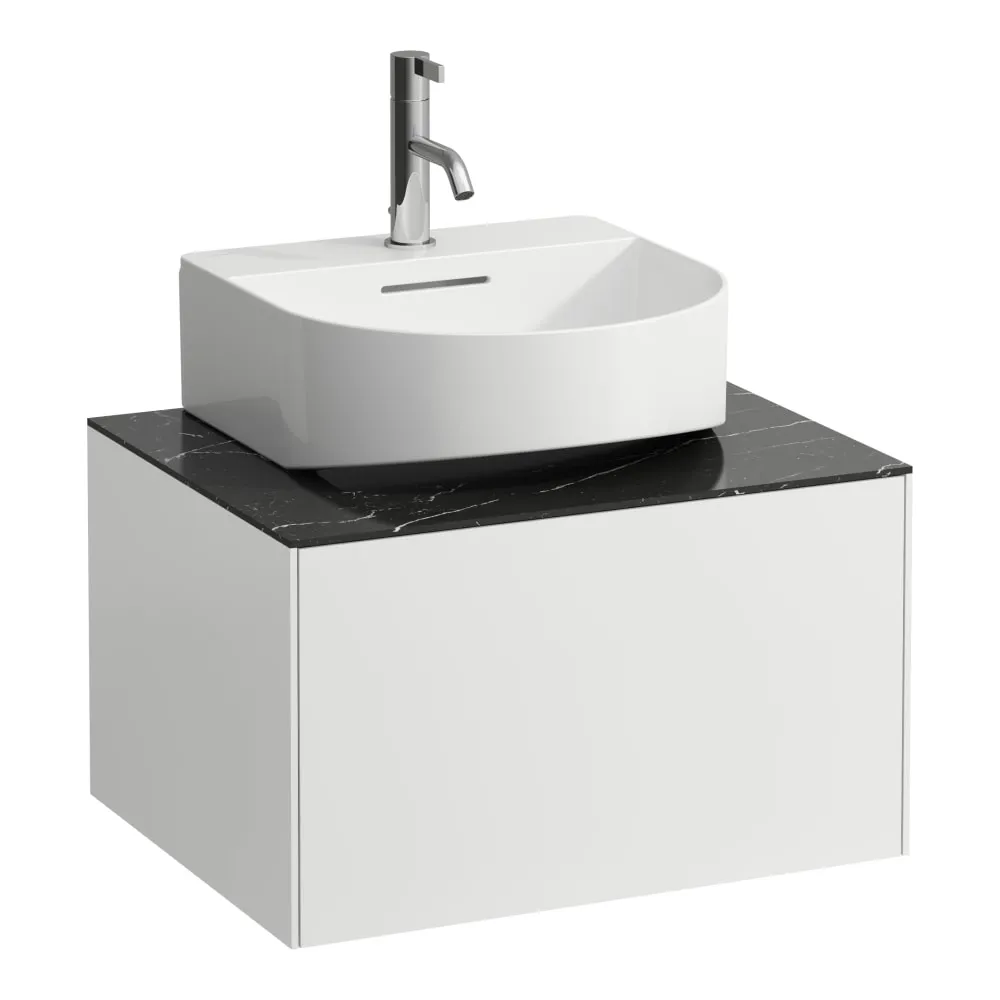 LAUFEN SONAR Schubladenelement, 1 Schublade, passend zu Aufsatzhandwaschbecken H816341, Ausschnitt Mitte 575 x 455 x 340 mm #H4054310341431 - 143 - Weiß matt & Nero Marquina