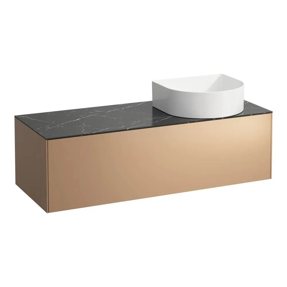 LAUFEN SONAR Schubladenelement, 1 Schublade, passend zu Waschtisch-Schalen H812340, H812341, H812342, H812343, Ausschnitt rechts 1175 x 455 x 340 mm #H4054230341411 - 141 - Deckplatte Nero Marquina, Korpus/Front Kupfer (lackiert)