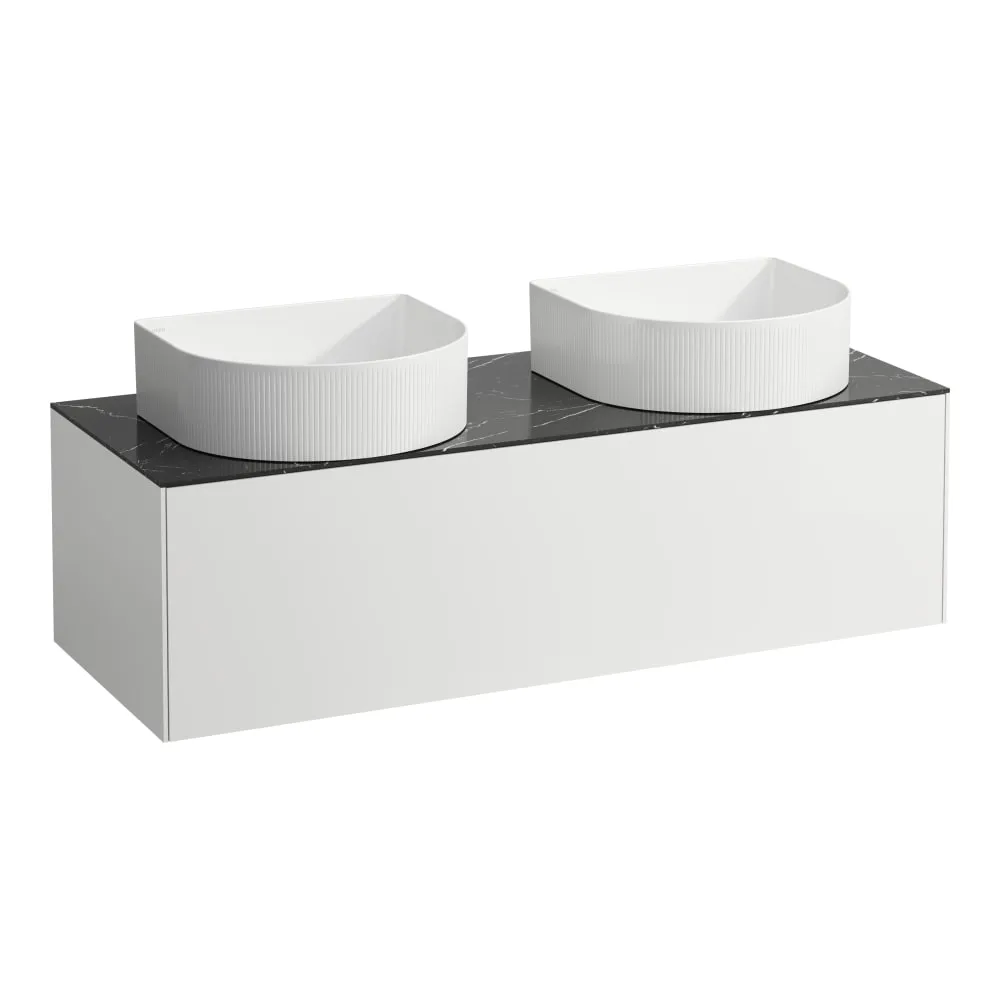 LAUFEN SONAR Schubladenelement, 1 Schublade, passend zu Waschtisch-Schalen H812340, H812341, H812342, H812343, Ausschnitt links und rechts 1175 x 455 x 340 mm #H4054240341431 - 143 - Weiß matt & Nero Marquina