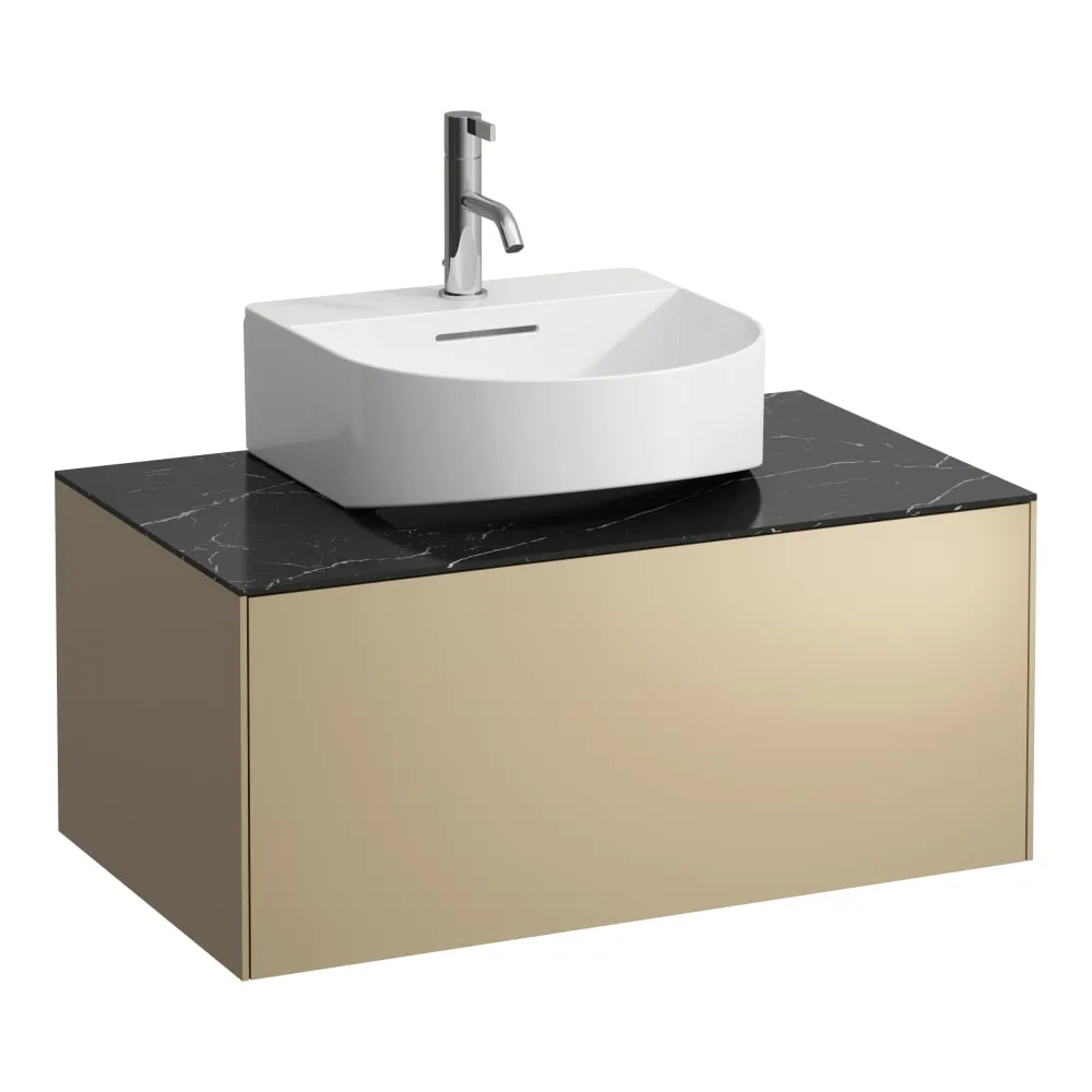 LAUFEN SONAR Schubladenelement, 1 Schublade, passend zu Aufsatzwaschtischen H816341, H816342, Ausschnitt Mitte 775 x 455 x 340 mm #H4054410341401 - 140 - Deckplatte Nero Marquina, Korpus/Front Gold (lackiert)