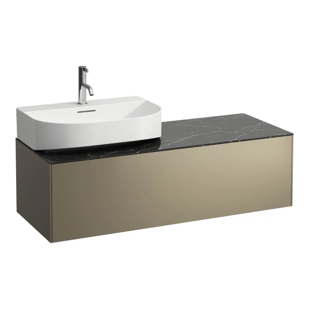 LAUFEN SONAR Schubladenelement, 1 Schublade, passend zu Aufsatzwaschtischen H816341, H816342, Ausschnitt links 1175 x 455 x 340 mm #H4054520341421 - 142 - Deckplatte Nero Marquina, Korpus/Front Titan (lackiert)
