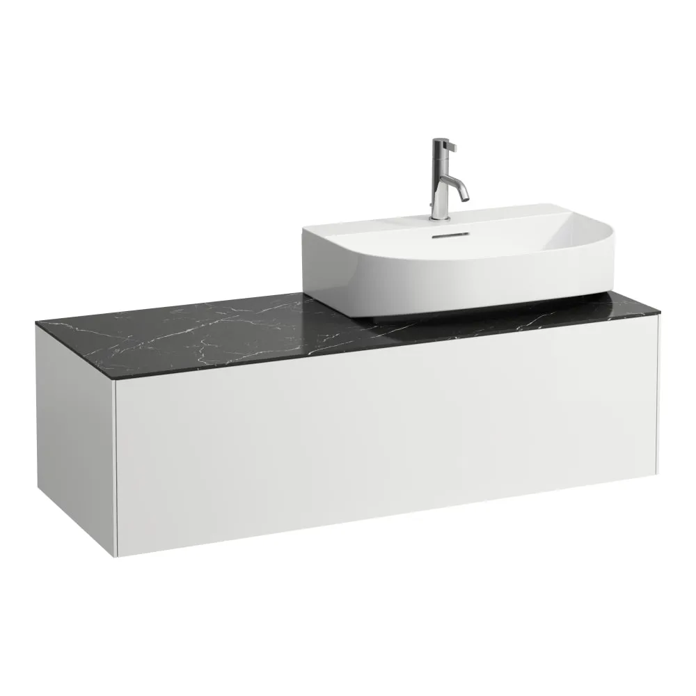 LAUFEN SONAR Schubladenelement, 1 Schublade, passend zu Aufsatzwaschtischen H816341, H816342, Ausschnitt rechts 1175 x 455 x 340 mm #H4054530341431 - 143 - Weiß matt & Nero Marquina