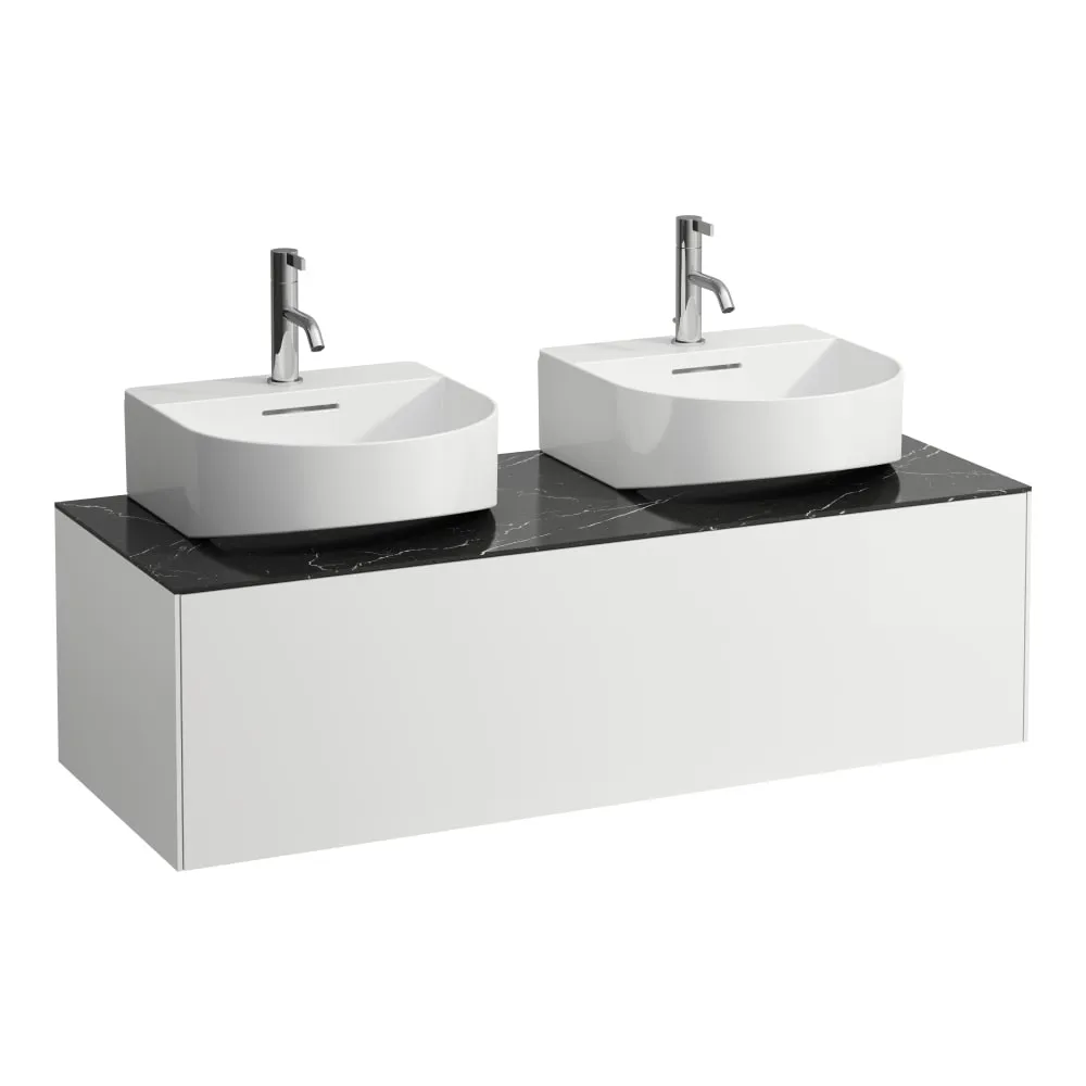 LAUFEN SONAR Schubladenelement, 1 Schublade, passend zu Aufsatzhandwaschbecken H816341, Ausschnitt links und rechts 1175 x 455 x 340 mm #H4054540341431 - 143 - Weiß matt & Nero Marquina