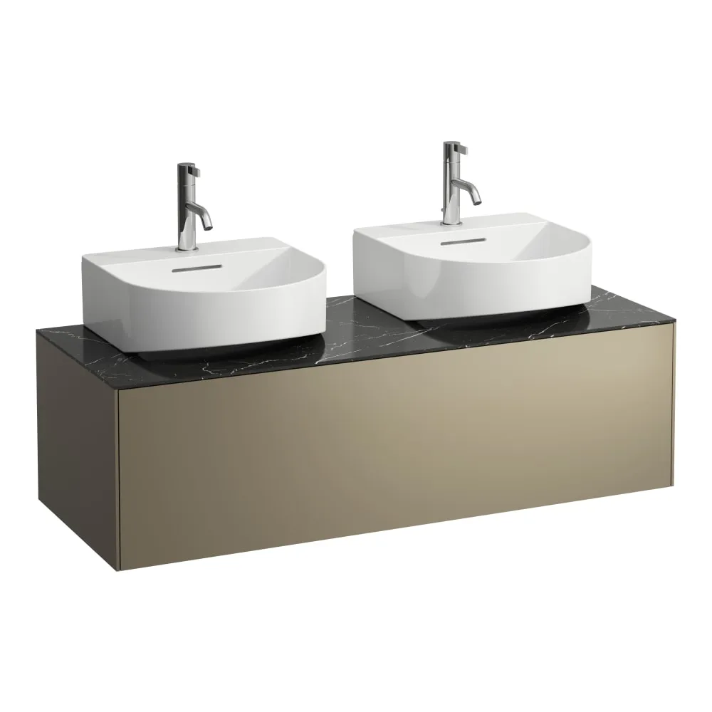 LAUFEN SONAR Schubladenelement, 1 Schublade, passend zu Aufsatzhandwaschbecken H816341, Ausschnitt links und rechts 1175 x 455 x 340 mm #H4054540341421 - 142 - Deckplatte Nero Marquina, Korpus/Front Titan (lackiert)